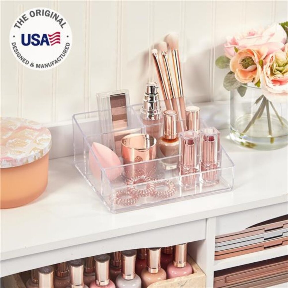 Clear Plastic Small Countertop Vanity Makeup Organizer, Compact Rectangular - Picture 2 of 7